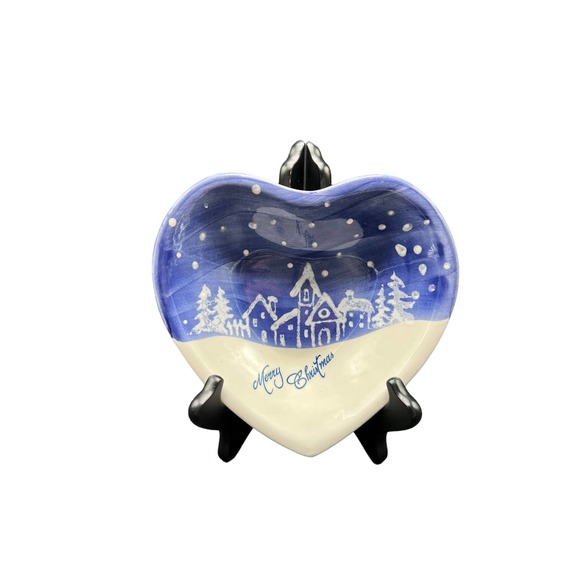 Merry Christmas Heart Shaped Dish by Ceramiche Fabbro Made in Italy-Handpainted - Picture 1 of 2